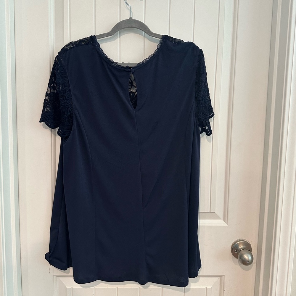 Torrid Blue Lace Short Sleeve Blouse - Picture 2 of 2